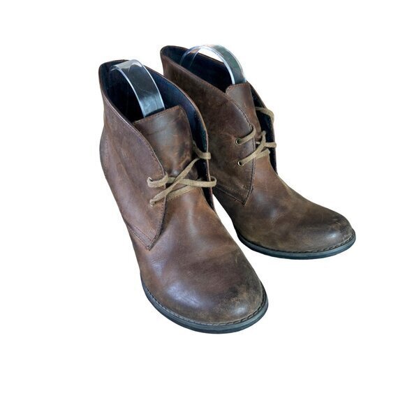 CLARKS Indigo‎ Boots Size 9 Booties Brown Heath Wren Leather Ankle Distressed - Picture 1 of 13